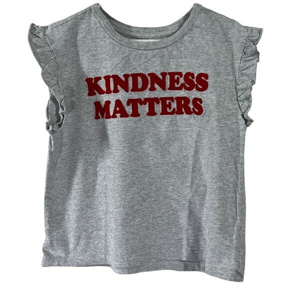 Gymboree Girls Kindness Matters Ruffle Sleeve Tee Gray Size L 10-12 - Picture 1 of 10